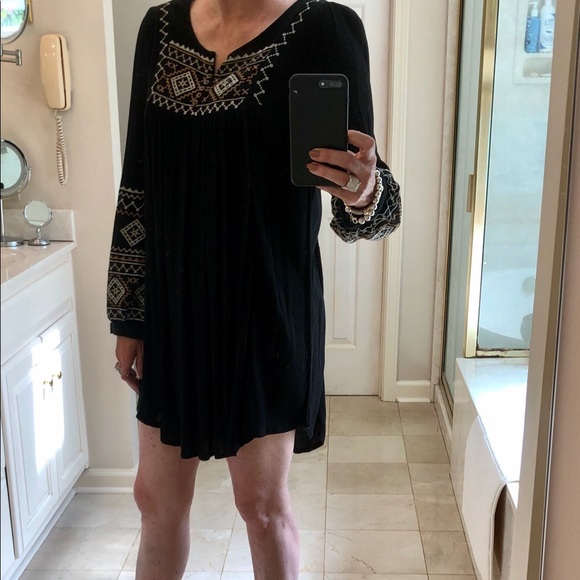 FREE with purchase: Black gauze dress w/ Aztec design embroidery, Sz S - Picture 3 of 8